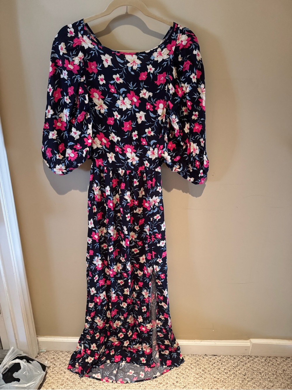 Floral Navy Maxi Dress with Pink & White Blooms